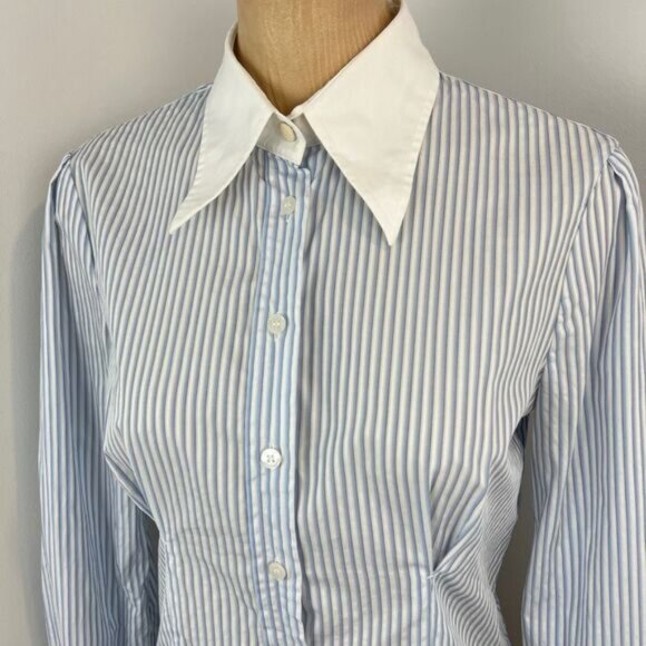 Dolce & Gabbana Women's 44 IT Medium US Blue White Button Up Shirt Top Preppy - Picture 2 of 16